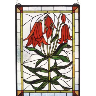 Framed Stained Glass Window Trumpet Lily Tiffany Style Home Decor