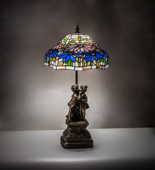 Tiffany Style Poinsettia Accent Lamp 173824 With Stained Glass Shade