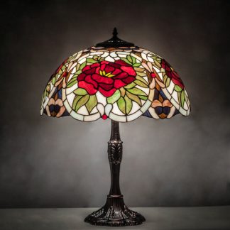 Bronze Finished Base With Rose Lamp Shade