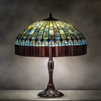 Emerald Green Trimmed in Burgundy Stained Glass Lamp