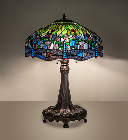 Dragonfly Stained Glass Lamp Blue Shade, Coloured Glass Lamp Shades