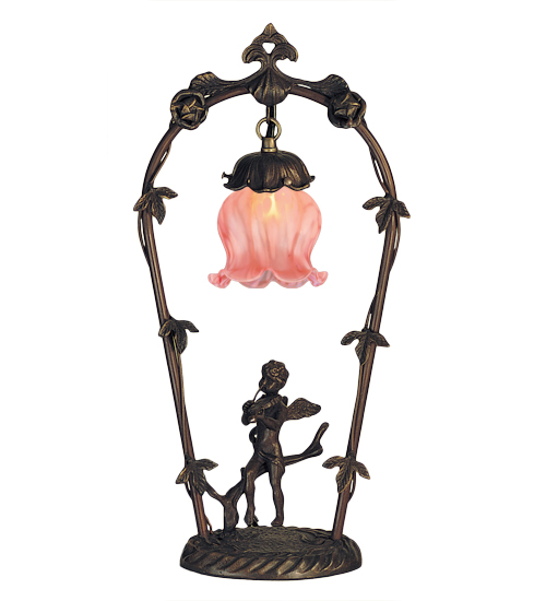 Victorian Cherub Mini Lamp 12592 - Pink Glass Shade - 19" Tall