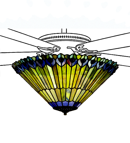 17"W Tiffany Jeweled Peacock Fan Light Fixture 13251