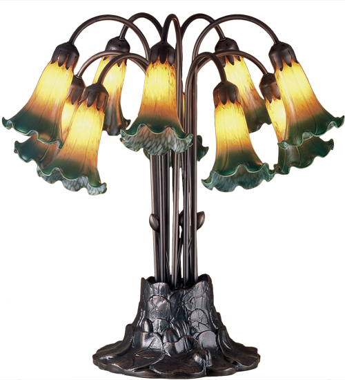 Lily Lamp 14357 - Tiffany Style Amber Green Glass Shades - 10 Light