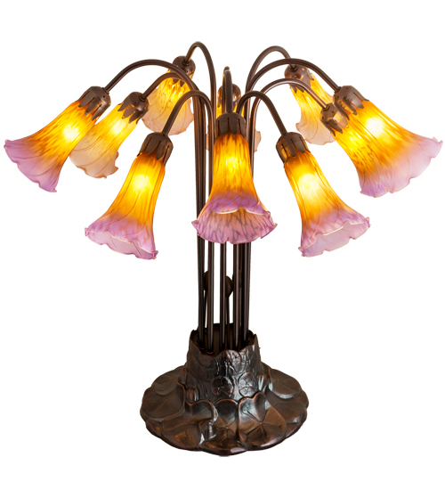 Lily Lamp 14429 - Tiffany Style Amber Purple Glass Shades - 10 Light