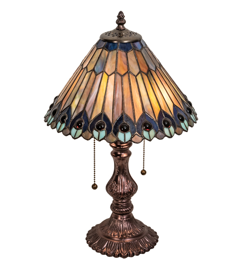 Jeweled Peacock Lamp Shade 26311 Tiffany Style Stained Glass 12" wide