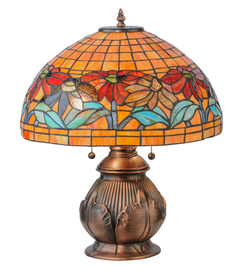 Black Eyed Susan Table Lamp 139609 - Stained Glass Shade - 19" Tall