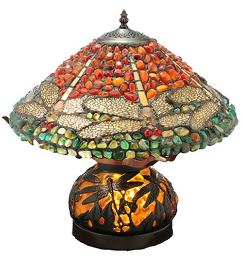 Dragonfly Table Lamp 138102 - Lighted Base - Jadestone Shade - 16" Tall