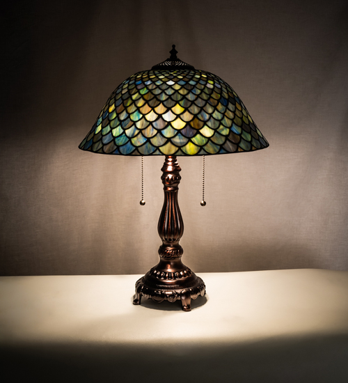 Fishscale Table Lamp 132148 - Stained Glass Lampshade - 22" Tall