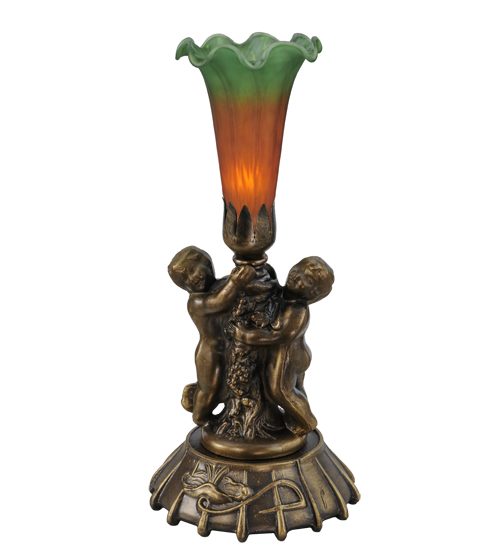 Mini Lamp Cherub 11428 - Amber Green Pond Lily Lamp Shade - 12" Tall