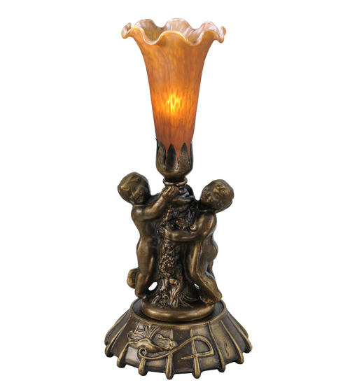 Mini Lamp Cherub 11476 - Amber Lily Lamp Stained Glass Shade - 12" Tall