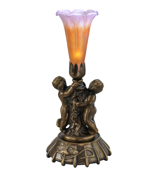 Mini Lamp Cherub 11500 - Amber Purple Lily Stained Glass Shade