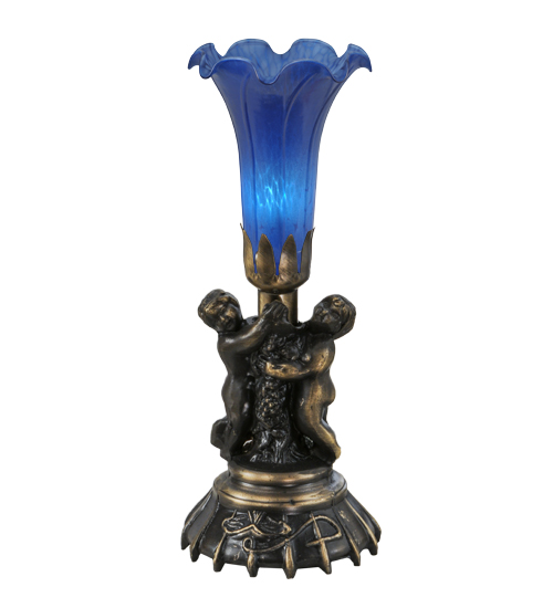 Mini Lamp Cherub 11533 - Blue Lily Stained Glass Shade