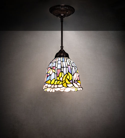 Mini Pendant Light Lotus 244865 Tiffany Style Glass Shade 8" Wide