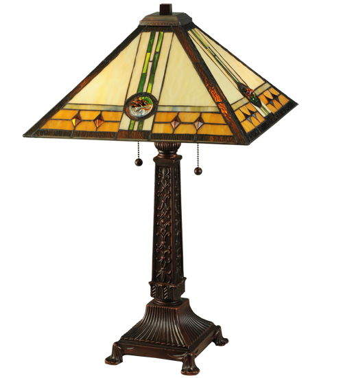 Mission Table Lamp 138771 - Stained Glass Lampshade - 26" Tall