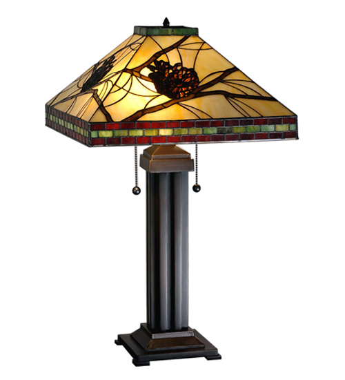 Pinecone Mission Table Lamp 67852 - Tiffany Style Stained Glass - 24" Tall