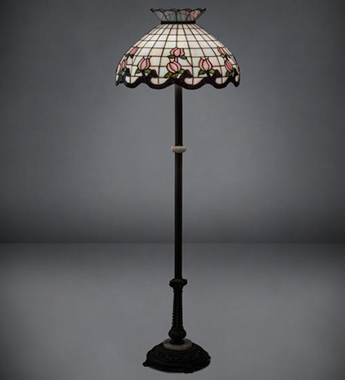 Pink Rose Floor Lamp 37715 - 62" Tall - Tiffany Style Stained Glass Shade