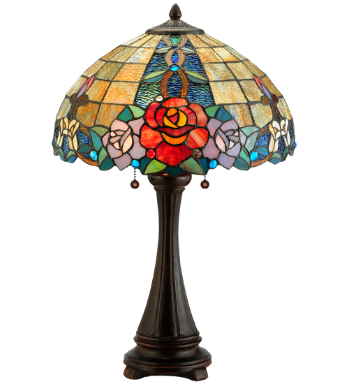 Rose Vine Table Lamp 138121 - Stained Glass Shade - 25" Tall