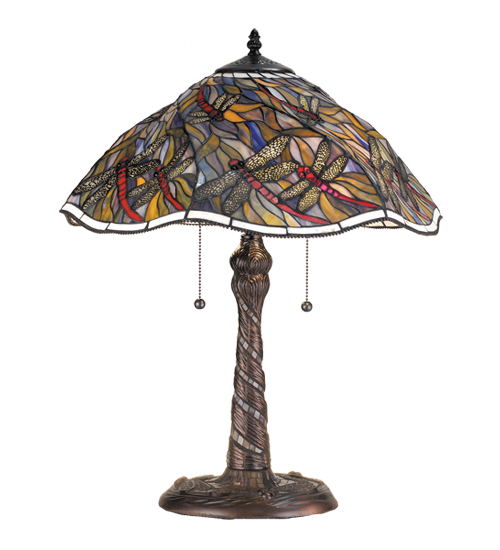 Spiral Dragonfly Table Lamp 82310 - Stained Glass Lampshade - 23.5" Tall