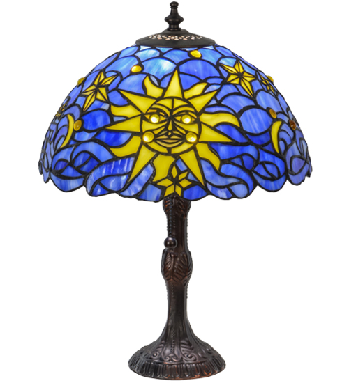 Sun Moon & Stars Table Lamp 153615 - Stained Glass Shade - 16" Tall