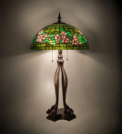 Tiffany Banded Dogwood Table Lamp with Stained Glass Shade